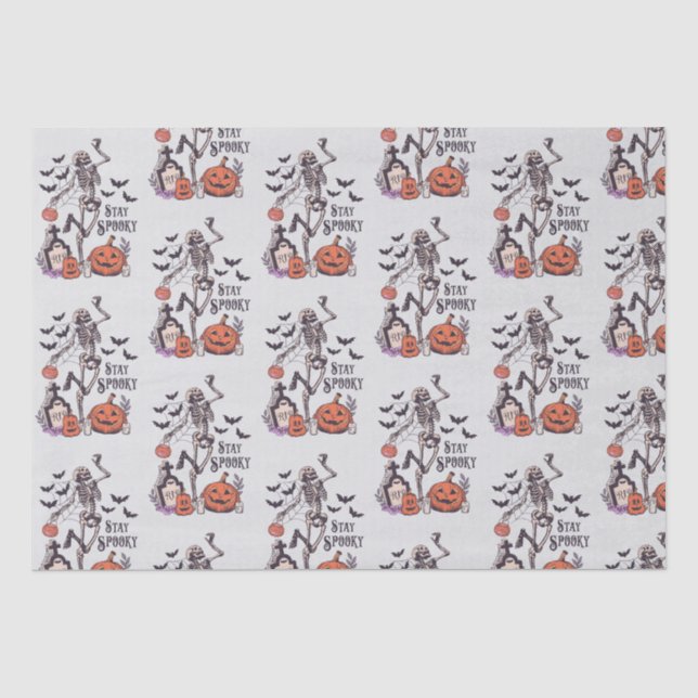 Bleibe Spooky Graveyard Skeleton Graues Halloween Seidenpapier (Vorderseite)