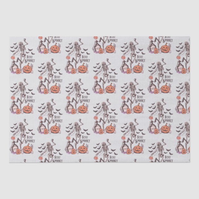 Bleibe Spooky Graveyard Skeleton Graues Halloween Seidenpapier (Vorderseite)
