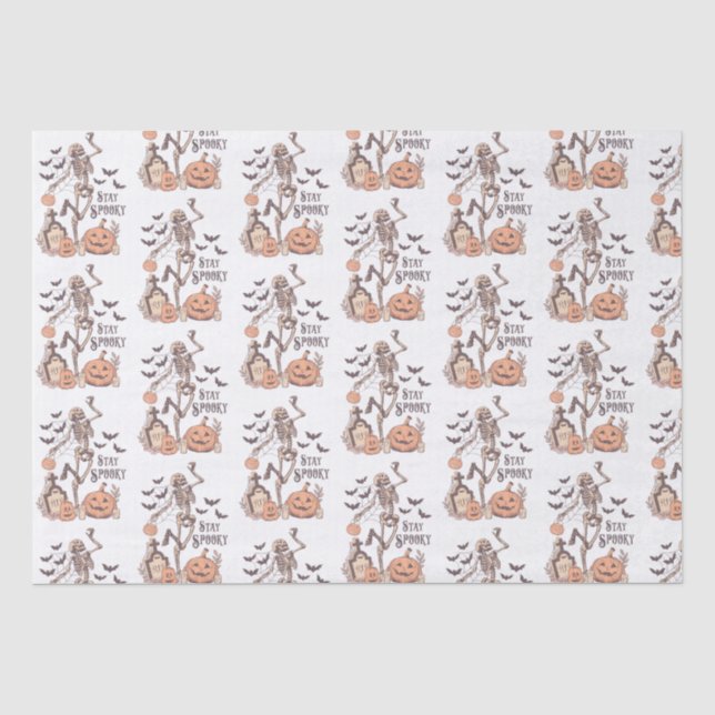 Bleibe Spooky Graveyard Skeleton White Halloween Seidenpapier (Vorderseite)