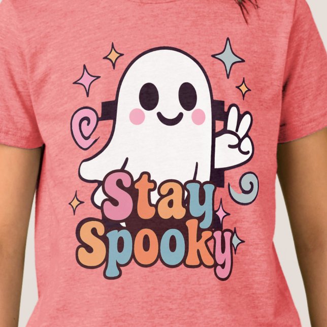 Bleibe Spooky Groovy Ghost Retro Pastel Halloween Tri-Blend Shirt (Celebrate Halloween season in style with this groovy ghost stay spooky design.)