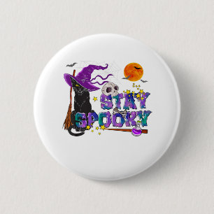 Bleibe Spooky Halloween Black Cat Hexenhut & Mond Button