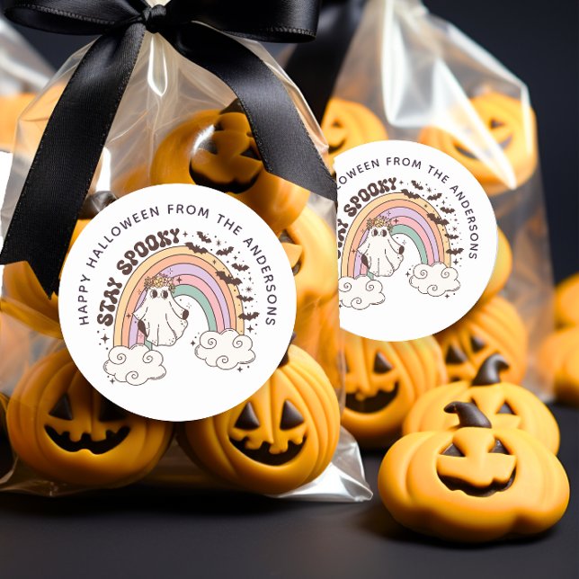 Bleibe Spooky Halloween Groovy Leckerei Bag Sticke Runder Aufkleber (Von Creator hochgeladen)