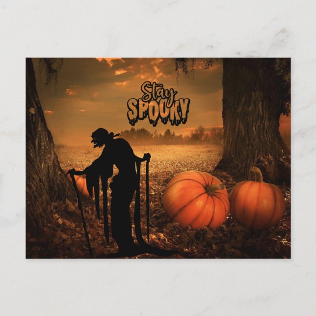 Bleibe Spooky Halloween Night Old Hexe, Pumpkins Postkarte (Vorderseite)