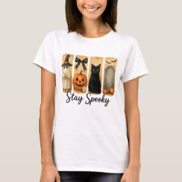 "Bleibe Spooky" Halloween Pinselstriche Katze Frau T-Shirt