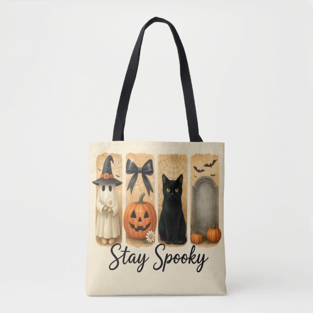 "Bleibe Spooky" Halloween Pinselstriche Katze Frau Tasche (Vorderseite)
