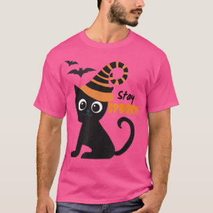Bleibe Spooky, Halloween, Schwarze Katze, Hexenhut T-Shirt