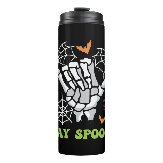 Bleibe Spooky Halloween Skeleton Hand Thermosbecher (Vorderseite)