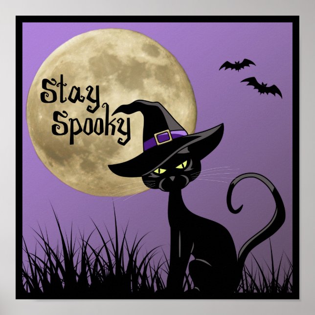 Bleibe Spooky Halloween Witchy Cat Poster (Vorne)