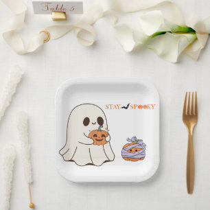 Bleibe Spooky Niedlich Ghost & Pumpkin Halloween-P Pappteller