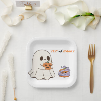 Bleibe Spooky Niedlich Ghost & Pumpkin Halloween-P Pappteller