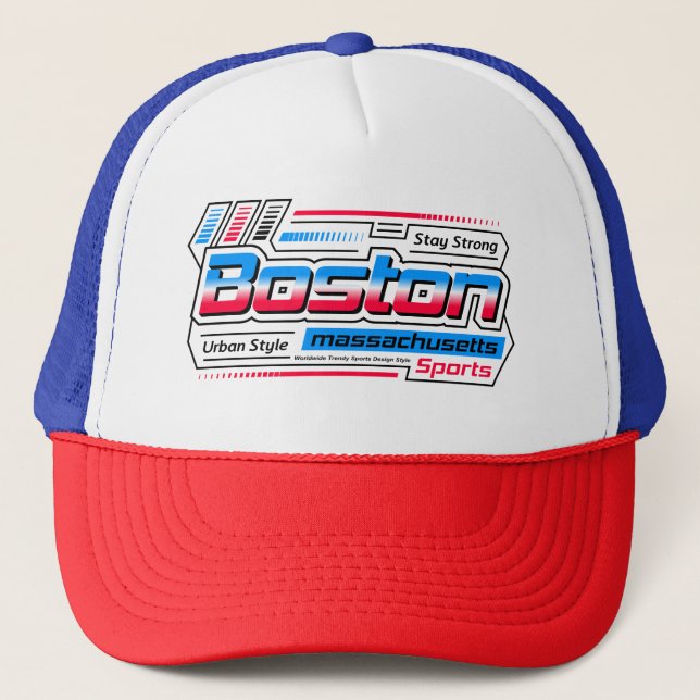 Bleibe Strong Boston Massachusetts Sports Truckerkappe (Vorderseite)