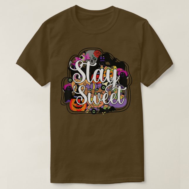 Bleibe Sweet Halloween Spooky Vibes Trick oder Beh T-Shirt (Design vorne)