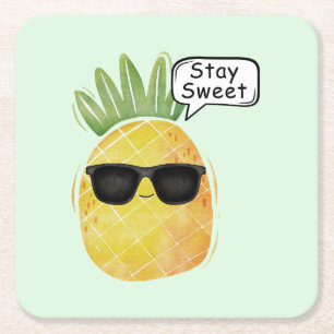 Bleibe Sweet Pineapa Cartoon Spaß Rechteckiger Pappuntersetzer