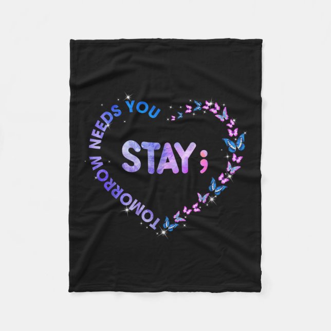 Bleibe Tomorrow Needs You Semicolon Heart Suicide  Fleecedecke (Vorderseite)