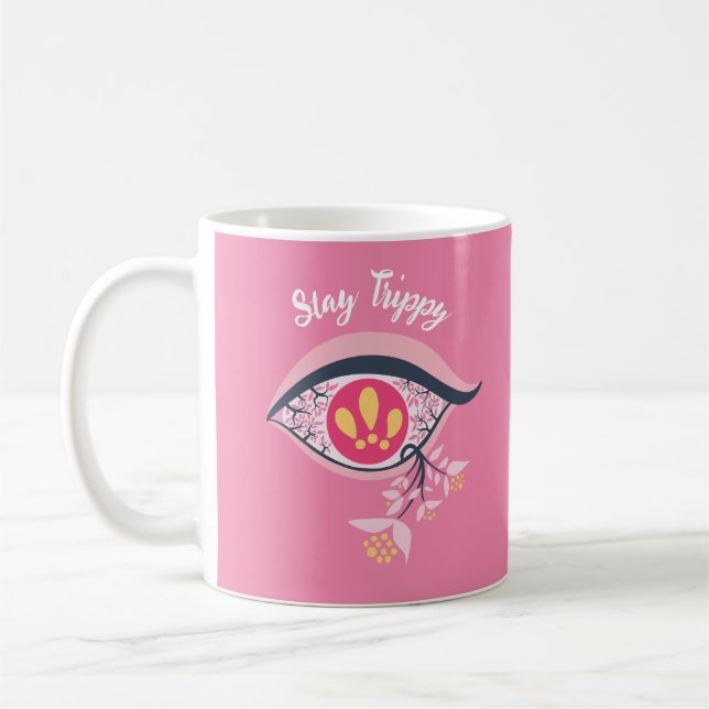 Bleibe Trippy Eye Pink Floral Psychedelic Kaffeetasse (Links)