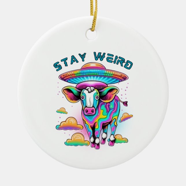 "Bleibe Weiard" UFO Kuh Ornament (Vorne)