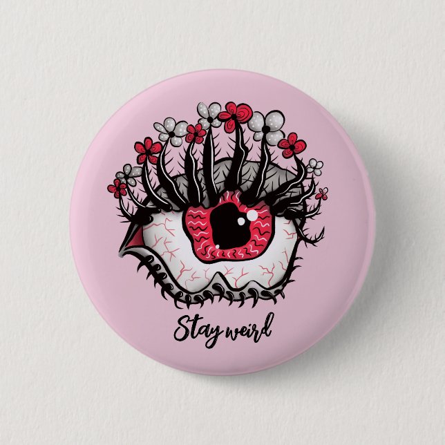 Bleibe Weiher Horror Pastel Goth Eye Macabre Pink Button (Vorderseite)