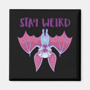 Bleibe Weird Quirky Albino Vampire Bat Cartoon Magnet