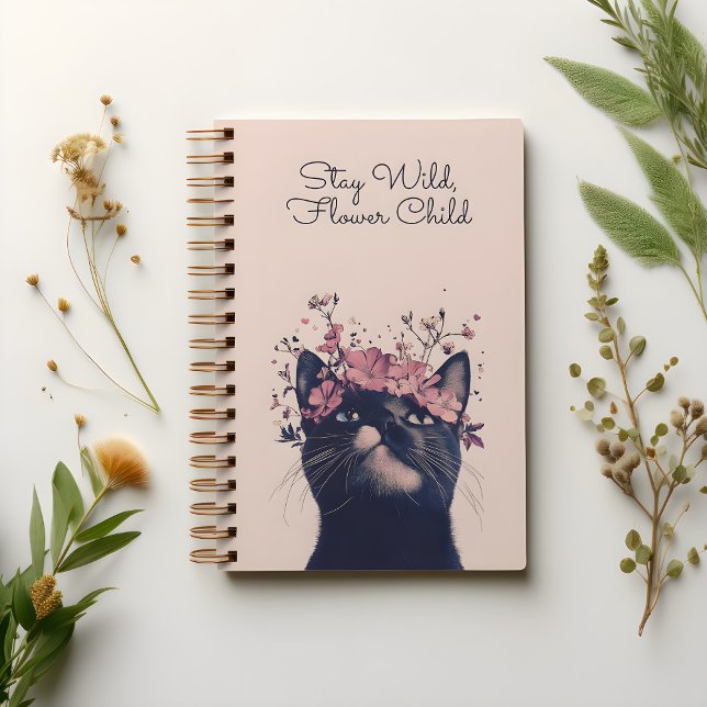 Bleibe Wild, Blume Child Cat BlumengussNotebook Notizblock (Von Creator hochgeladen)