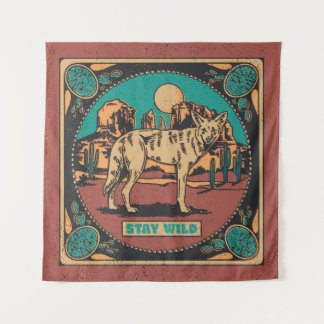 Bleibe Wild Coyote Tapestry Wandteppich
