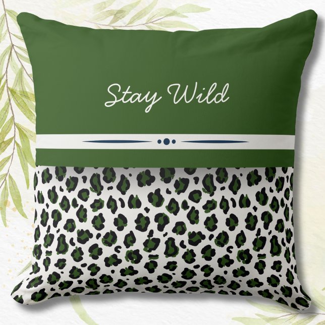 Bleibe Wild Leopard Print Jungle Green Throw Kisse Kissen (Stay Wild Leopard Print Jungle Green Throw Pillow)