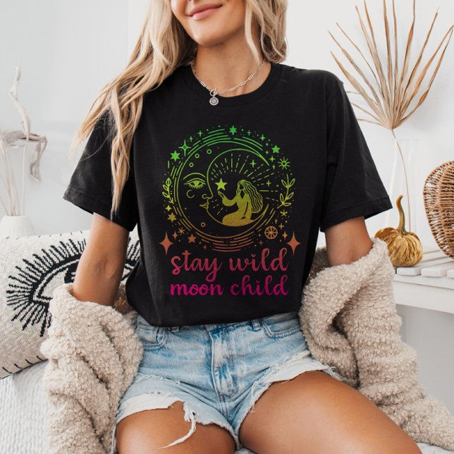 Bleibe Wild Moon Child Gradient Celestial Hexchy T-Shirt (Von Creator hochgeladen)