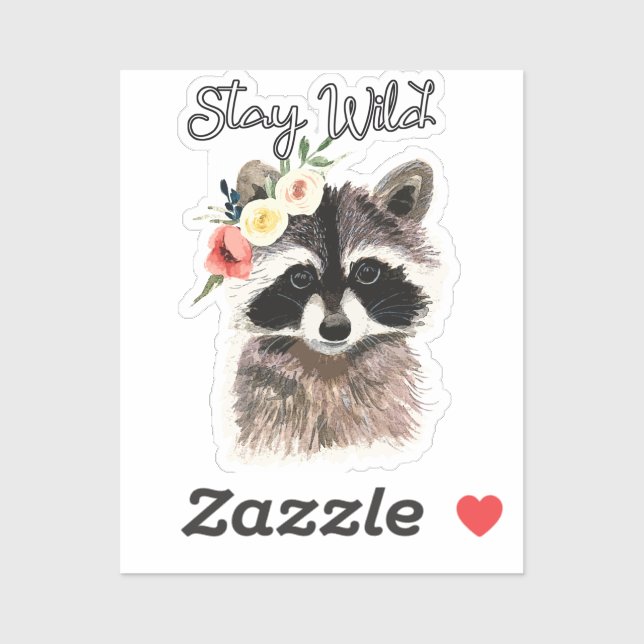 Bleibe Wild - Niedliche Raccoon Tragen Blume Krone Aufkleber (Blatt)