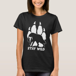 Bleibe Wild - Wolf-Silhouette und Fußabdruck T-Shirt