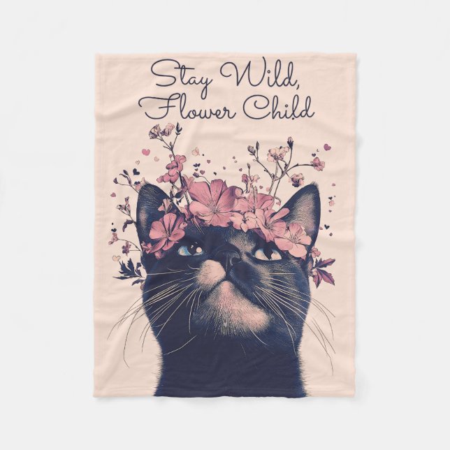 Bleibe Wildleder, Blume Kinderkatze Blumenfleece L Fleecedecke (Vorderseite)