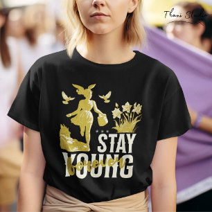 Bleibe Young Forever Happy Girl Running in einem G T-Shirt