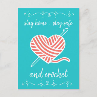 Bleibe Zuhause Bleibe Safe und Crochet Aquamarin H Postkarte