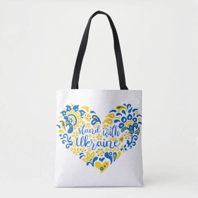 Bleiben Sie mit ukrainischen Buchstaben und Herz T Tasche (Vorderseite)