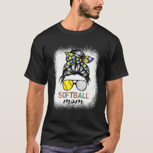 Bleiche Softball Mama Life Leopard Messy Bun Game T-Shirt