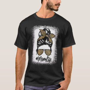 Bleiche Softball Mama Life Leopard Messy Bun Game T-Shirt