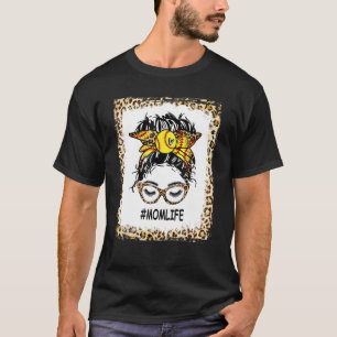 Bleiche Softball Mama Life Leopard Messy Bun Game T-Shirt
