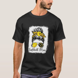 Bleiche Softball Mama Life Leopard Messy Bun Game T-Shirt