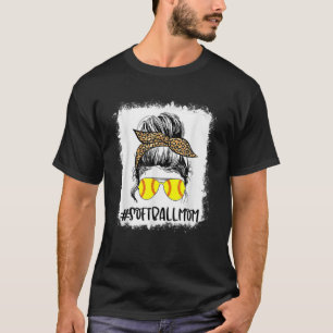 Bleiche Softball Mama Life Leopard Messy Bun Game T-Shirt