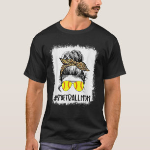 Bleiche Softball Mama Life Leopard Messy Bun Game T-Shirt