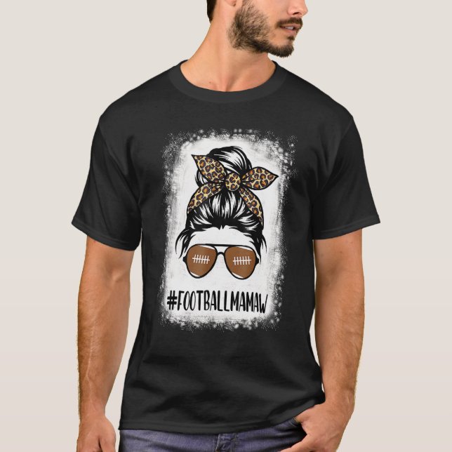 Bleichen Fußball Mamaw Life mit Leopard Messy Bu T-Shirt (Vorderseite)