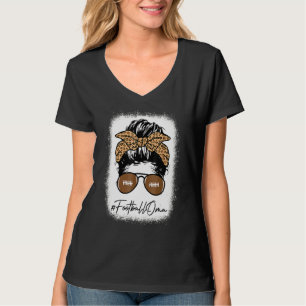 Bleichen Fußball Oma Life mit Leopard Messy Bun T-Shirt