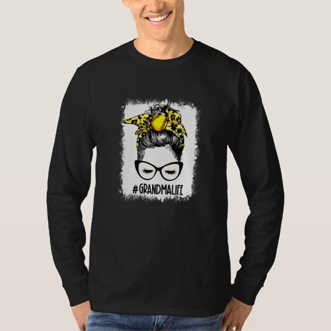 Bleichen Softball Grandma Messy Bun Game Day Mothe T-Shirt (Vorderseite)