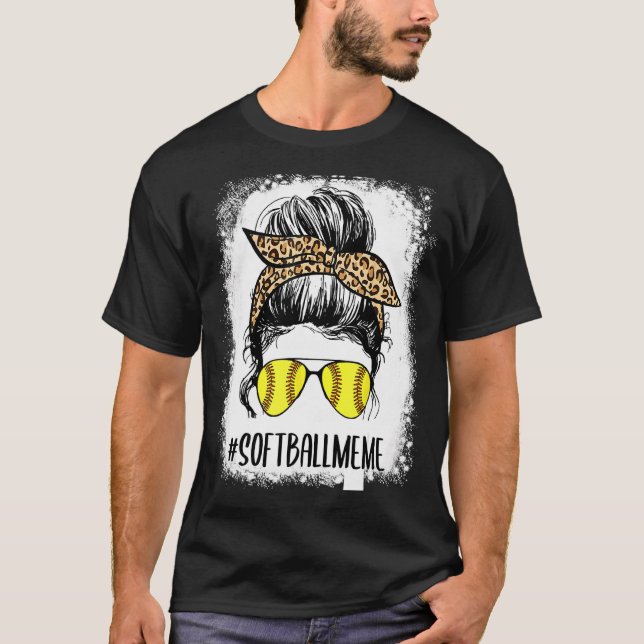 Bleichen Softball Meme Life Leopard Messy Bun Moth T-Shirt (Vorderseite)