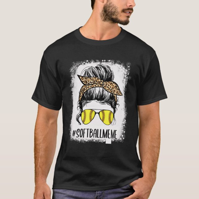 Bleichen Softball Meme Life Leopard Messy Bun Moth T-Shirt (Vorderseite)