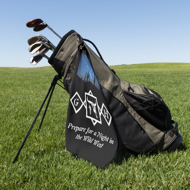 Bleichendes Schwarz-Silhouette-Monogramm-Foto Golfhandtuch (Gras)