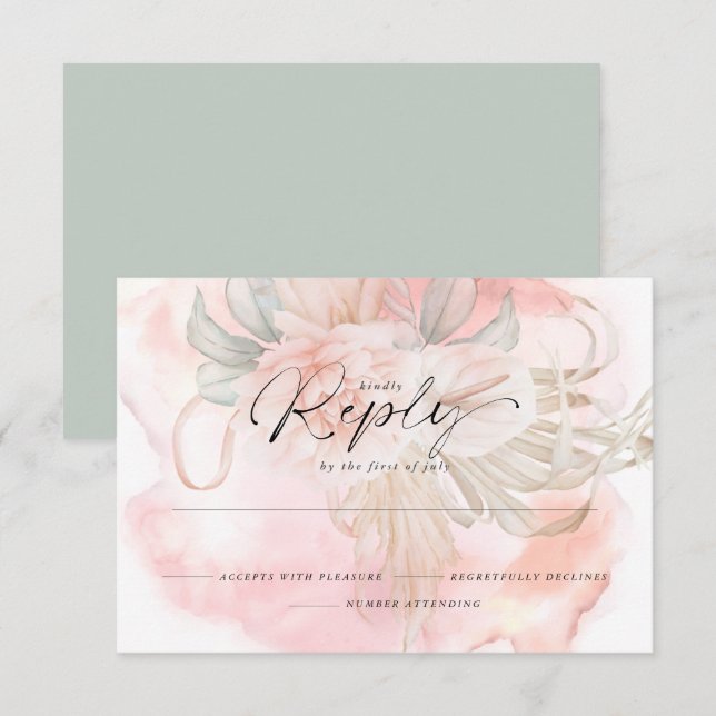 Bleichkorallenkarte Rose florale Reptilienkarte RSVP Karte (Vorne/Hinten)