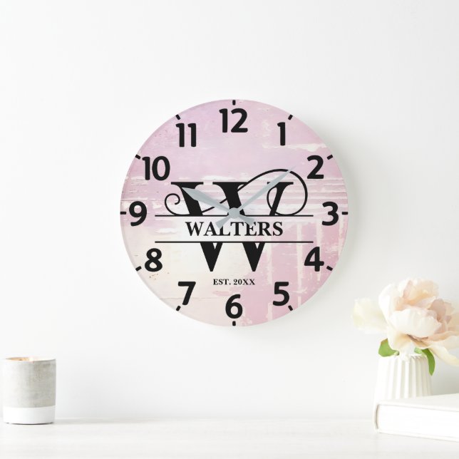 Bleichlavender W Monogram gestört Große Wanduhr (Zuhause)