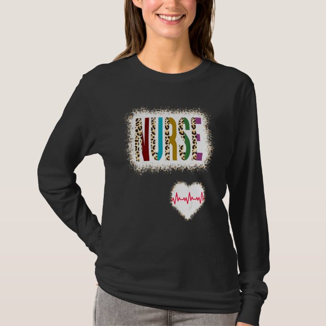 Bleichte Nurse Farbe Halbleoparden Nursing Heartbe T-Shirt (Vorderseite)