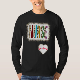 Bleichte Nurse Farbe Halbleoparden Nursing Heartbe T-Shirt