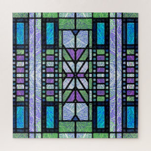 Bleiglas Kunst im Art Deco Stil in Blau und Lila
