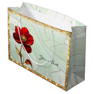 Bleiglas-Rot-Blumen-Geschenktasche Große Geschenktüte